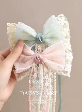儿童蕾丝飘带发夹公主蝴蝶结头饰夹子小女孩汉服发饰女童发卡