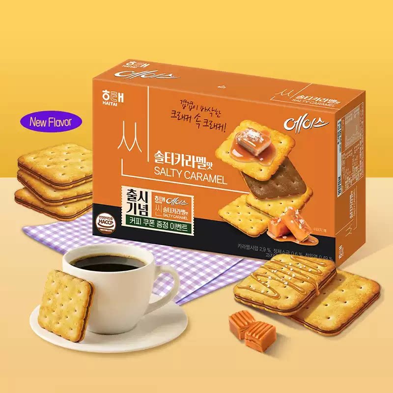 韩国进口HAITAI海太ACE焦糖味夹心薄脆饼干下午茶休闲食品小零食