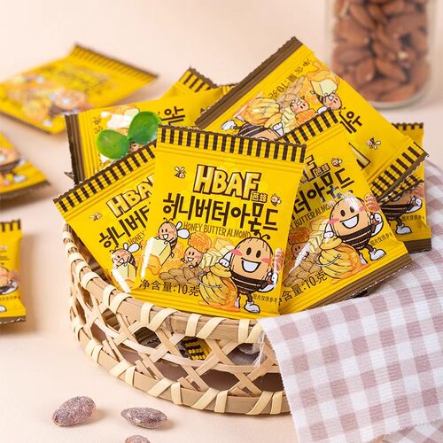 韩国进口HBAF芭蜂蜂蜜黄油扁桃仁迷你装10g杏仁坚果休闲小零食