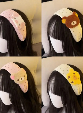日系古早波点小猪小熊宽边发箍