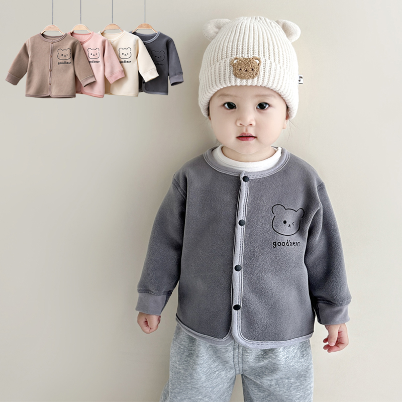 秋冬季儿童外套中小童加绒小开衫男女宝宝保暖上衣百搭家居服1-3