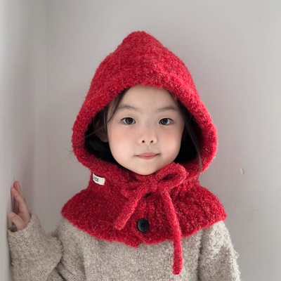 秋冬季儿童帽子围巾一体