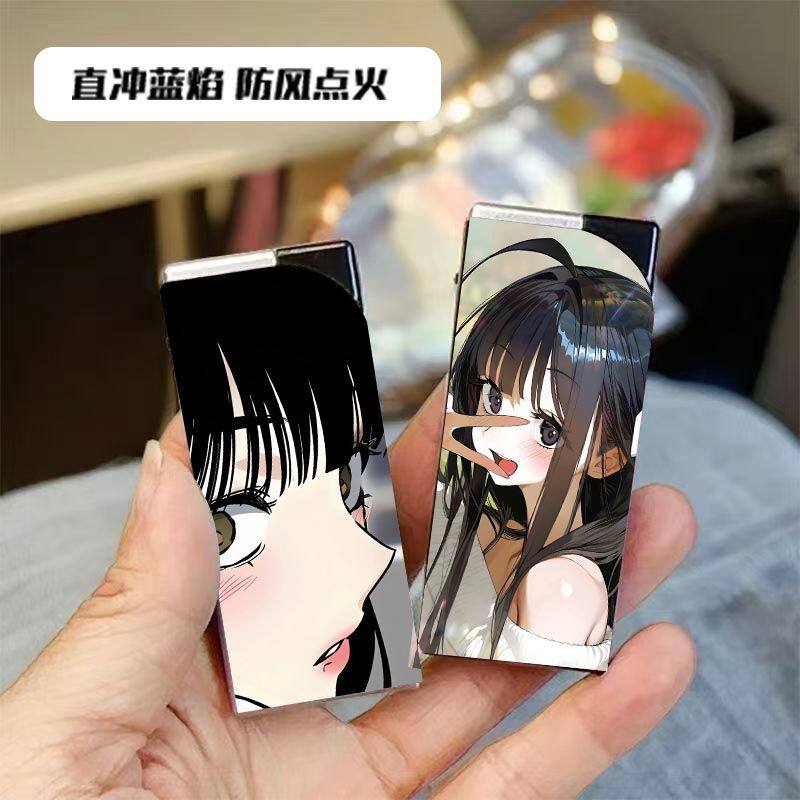网红爆款卡通动漫少女防风打火机一次性蓝焰直冲打火机送男友礼物