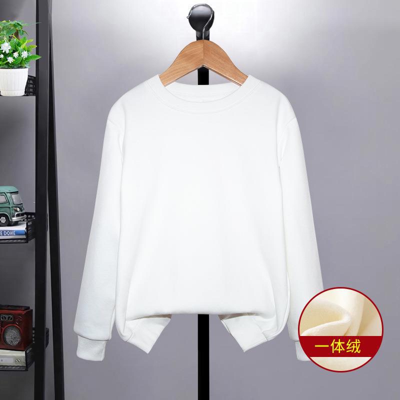 儿童白色加绒卫衣圆领长袖初中生高中生学生运动会班服男女打底衫