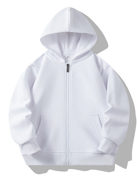 儿童白色连帽外套春秋款新款韩版中大童男童女童学生拉链开身上衣