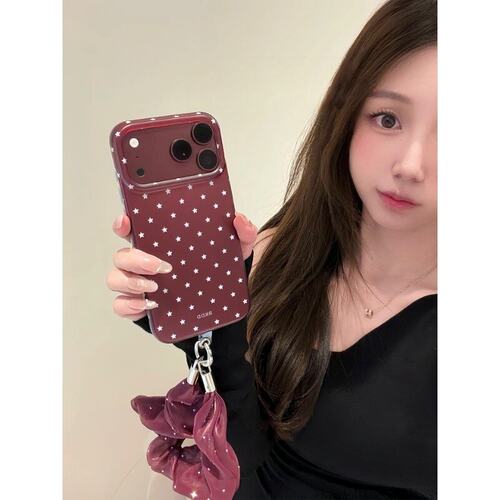 复古酒红满屏星星适用oppoa7promax手机壳a6带挂绳a5女款a97高级感a2全包a3甜酷a93防摔a96手提绳a11网红a9潮