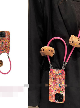 适用三星s25s24s23s22s21U手机壳note10+度假风KT猫s20fe可拎手绳s8s9斜挎网红超火s10小众高级A53a72A55a42A