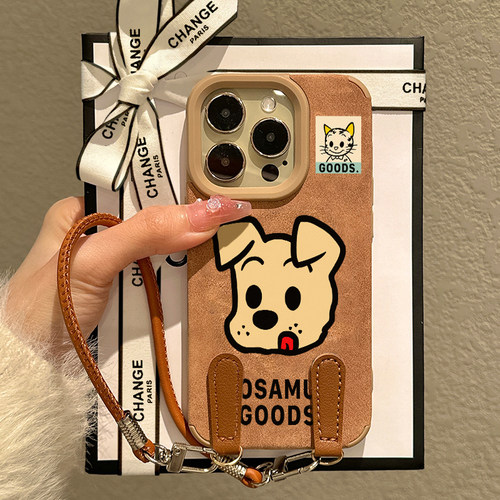 适用小米17/15手机壳civi5pro麂皮绒Mi14英文狗redmi红米k80可拎手绳m13可背斜挎ultra秋冬新款por美拉德时尚