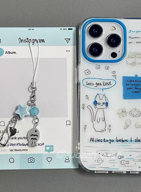 适用三星s25s24s23s22s21U手机壳note10+插画线条耳机猫咪s20fe挂件s8s9网红超火s10可爱时尚A53a72A55a42A71