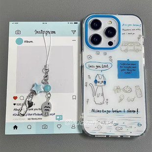 适用三星s25s24s23s22s21U手机壳note10+插画线条耳机猫咪s20fe挂件s8s9网红超火s10可爱时尚A53a72A55a42A71