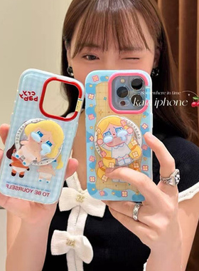 适用三星s25s24s23s22s21U手机壳note10+格纹哭娃s20fe磁吸支架s8s9网红超火s10卡通可爱少女A53a72A55a42A71