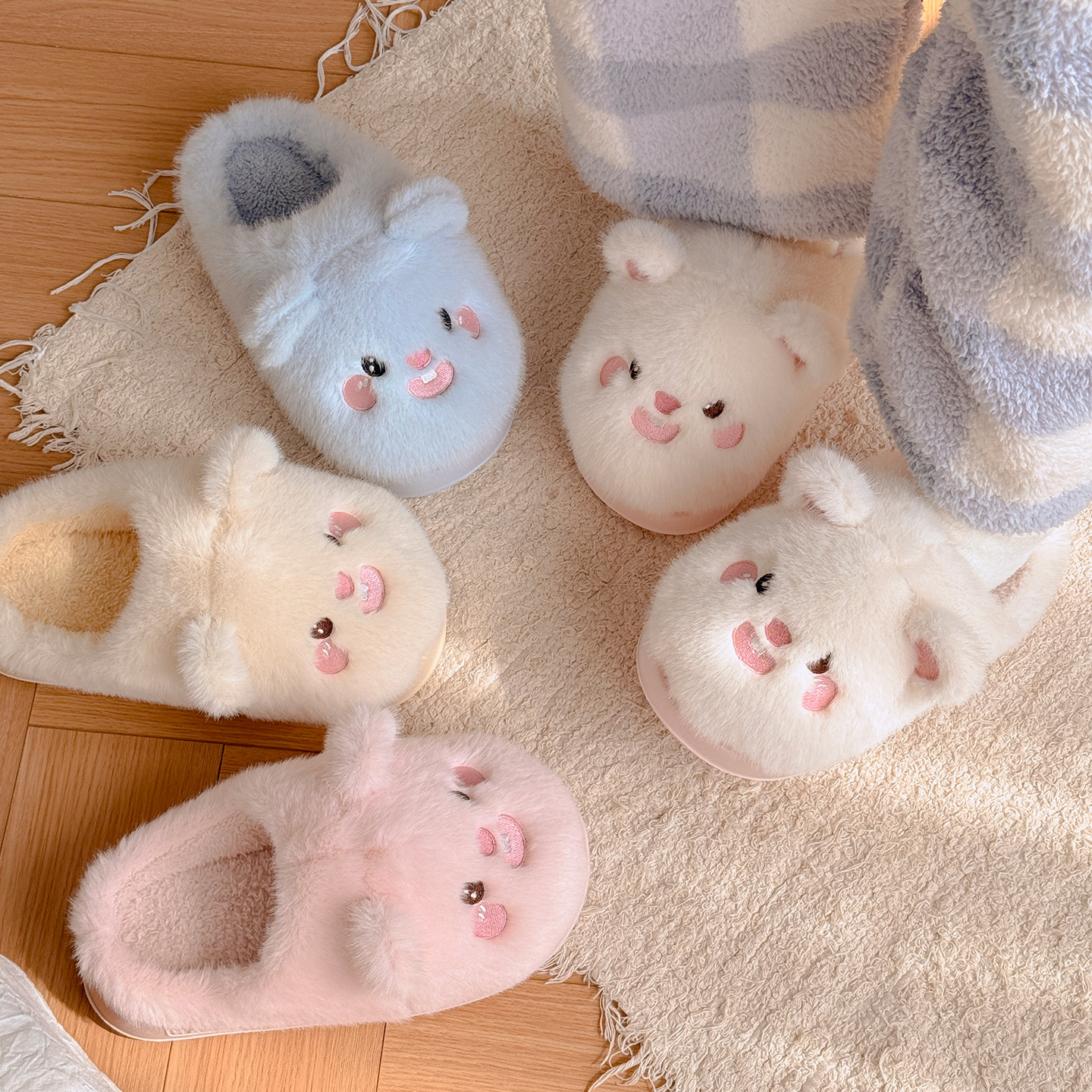 南波万可爱卡通棉拖鞋女秋冬季居家室内加绒保暖毛毛棉拖鞋女