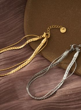 不锈钢蛇骨手链女法式穿搭钛钢编制设计欧洲跨境时尚ins