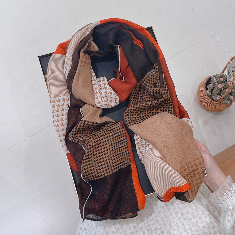 2023新款格子印花棉麻围巾女长款时尚减龄高档披肩四季款180*