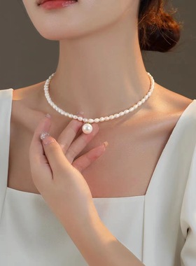 nk-41严选珍珠吊坠椭圆珍珠项链时尚百搭网红轻奢小众饰品