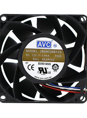 AVC台湾2B08038B12S 8038 12V 3.84A 4线PWM服务器大风量散热风扇