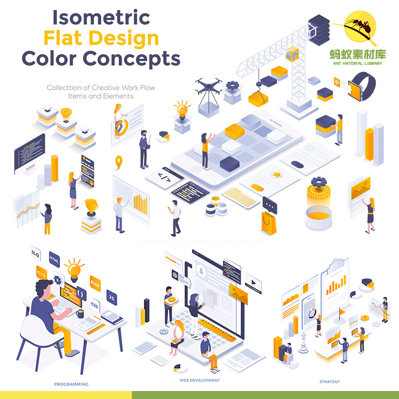 2.5D商务数据社交互联网络信息计算机文件管理AI矢量设计素材插画