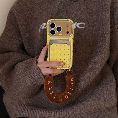 大视窗黄底波点腕带手机壳