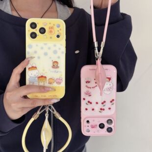 半糖壳野ins可爱樱桃蛋糕猫咪适用iPhone17promax手机壳苹果16pro腕带15防摔14pro新款13防摔17保护套