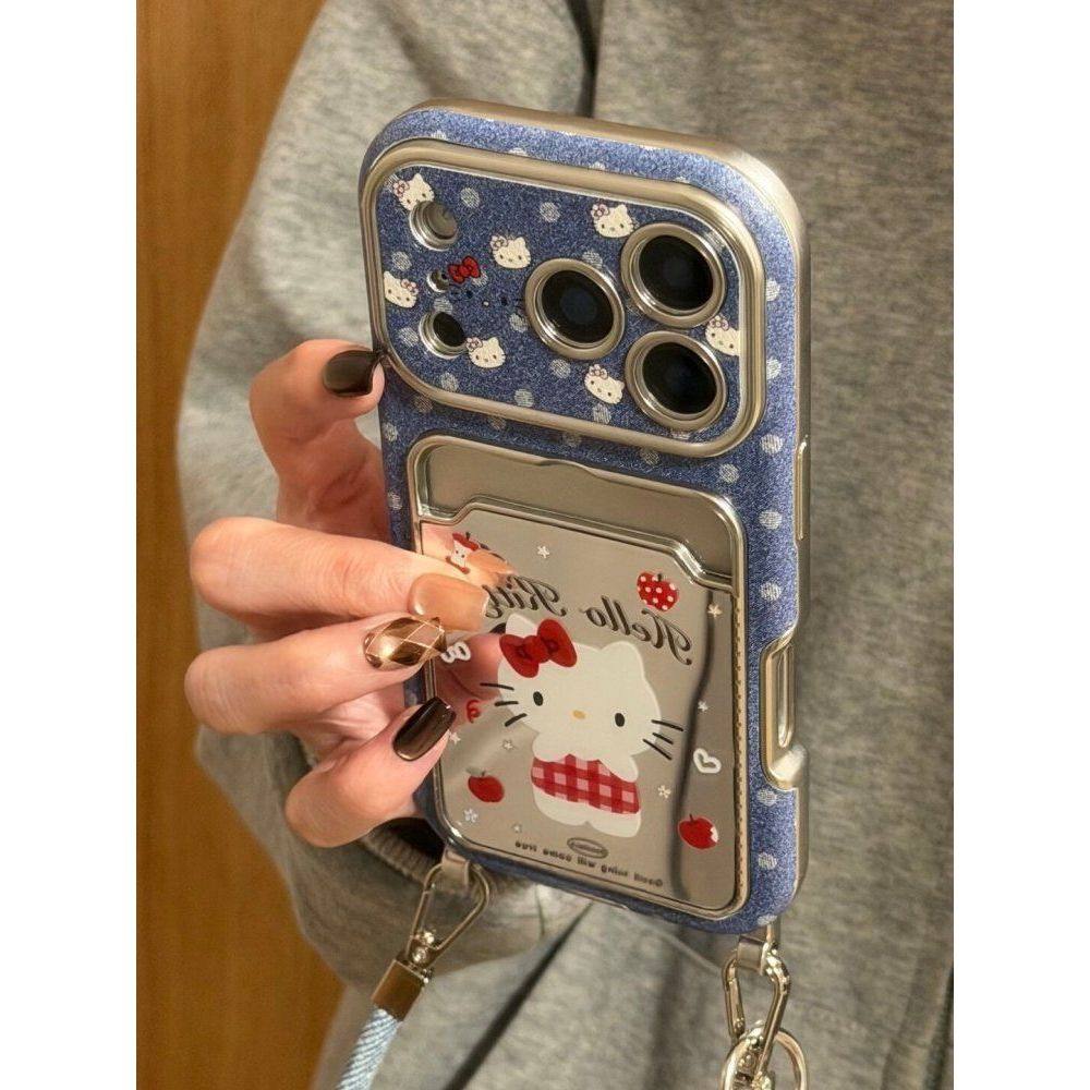 半糖壳野ins蓝底波点蝴蝶结猫咪卡包适用iPhone17promax手机壳苹果16pro腕带15防摔14pro新款13防摔17保护套,3C数码配件,手机保护套/壳,淘宝优惠券,粉丝福利购,淘宝优惠卷