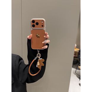 半糖壳野ins高级秒变皮纹棕色金马适用iPhone17promax手机壳苹果16pro腕带15防摔14pro新款13防摔17保护套