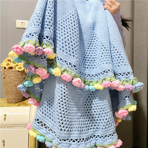 铃兰花毯成品玫瑰花束毛线钩织