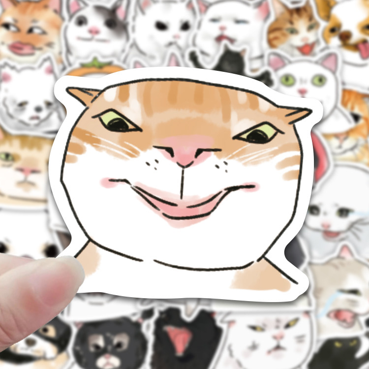 卡通趣味丑萌抽象猫狗手机壳创意装饰贴纸100张手账本diy防水贴画