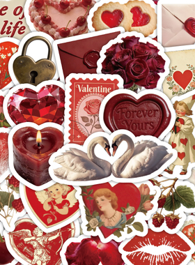 红色爱心玫瑰花贴纸浪漫来信DIY装饰贴防水个性创意手账贴纸110张