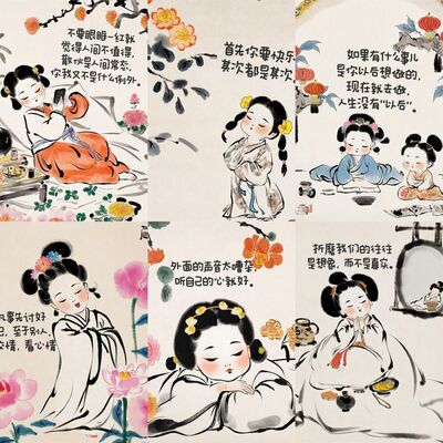 不重复国风治愈文案贴纸创意古风励志装饰手账桌面防水贴画48张