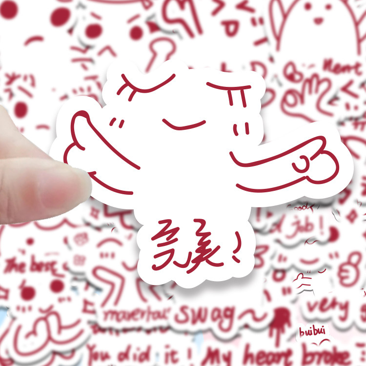 54张卡通英文评语小表情包贴纸趣味简笔画创意diy装饰无痕防水贴