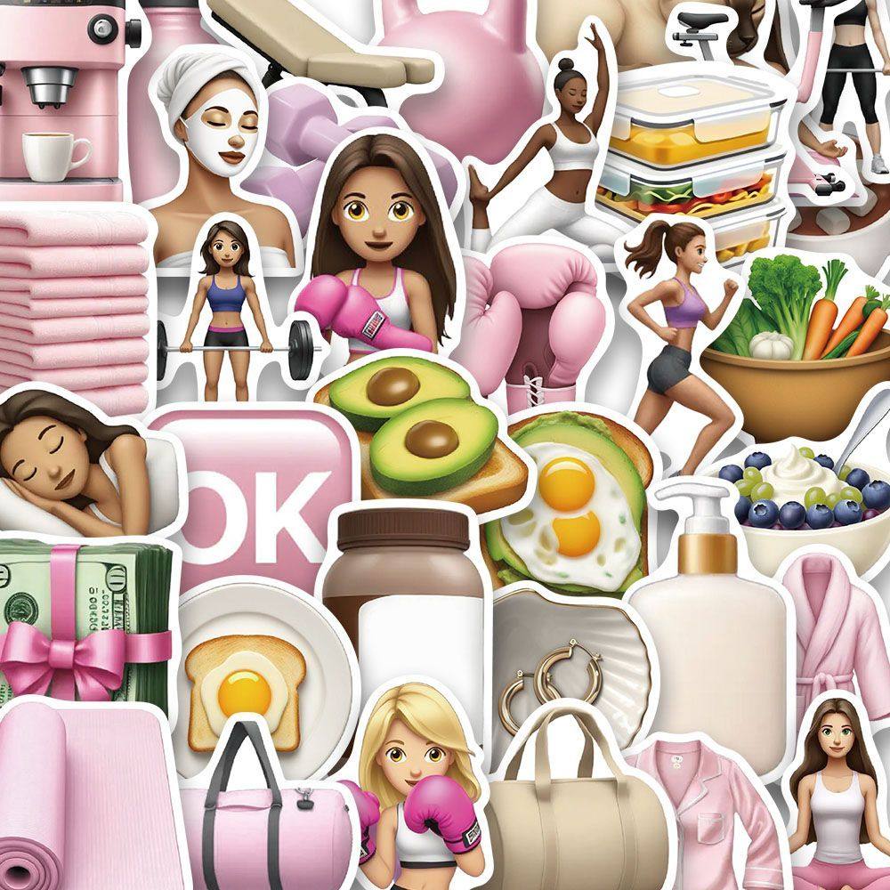 粉色可爱卡通美式emoji女孩手机贴纸DIY装饰贴膜少女心表情包