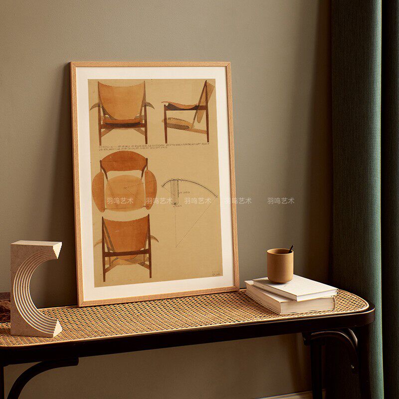 finn juhl 巅峰之作酋长椅水彩手绘设计稿 艺术纸质海报 家居画心