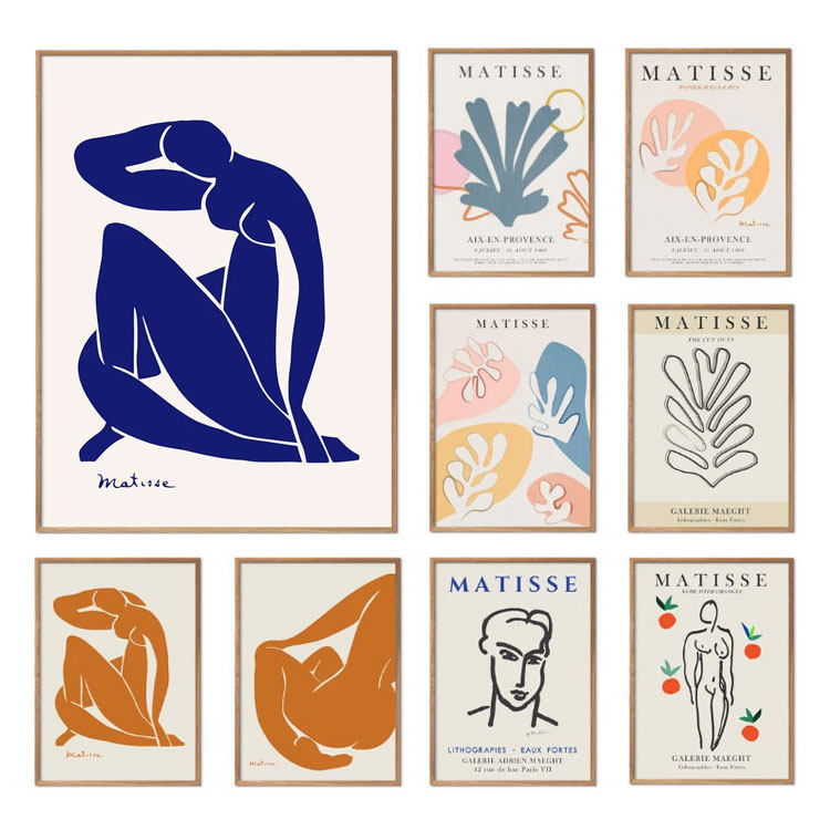 马蒂斯matisse抽象人物粉色植物海报装饰画 北欧画芯 艺术纸画心
