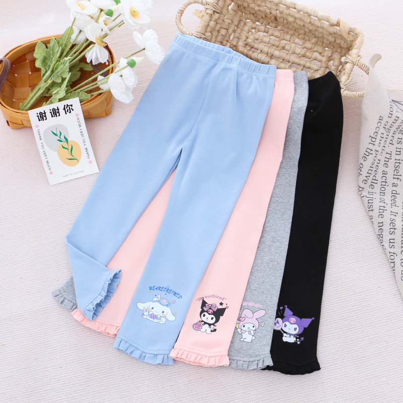 宝宝打底裤中小女童纯棉裤春秋长裤外穿蓝粉灰色潮小孩库洛米裤子