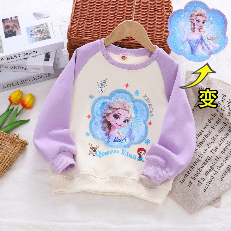 儿童可变色衣服爱莎公主变图卫衣