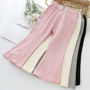 儿童黑色喇叭裤女童时装裤春秋新款时髦洋气小女孩宝宝纯棉长裤子