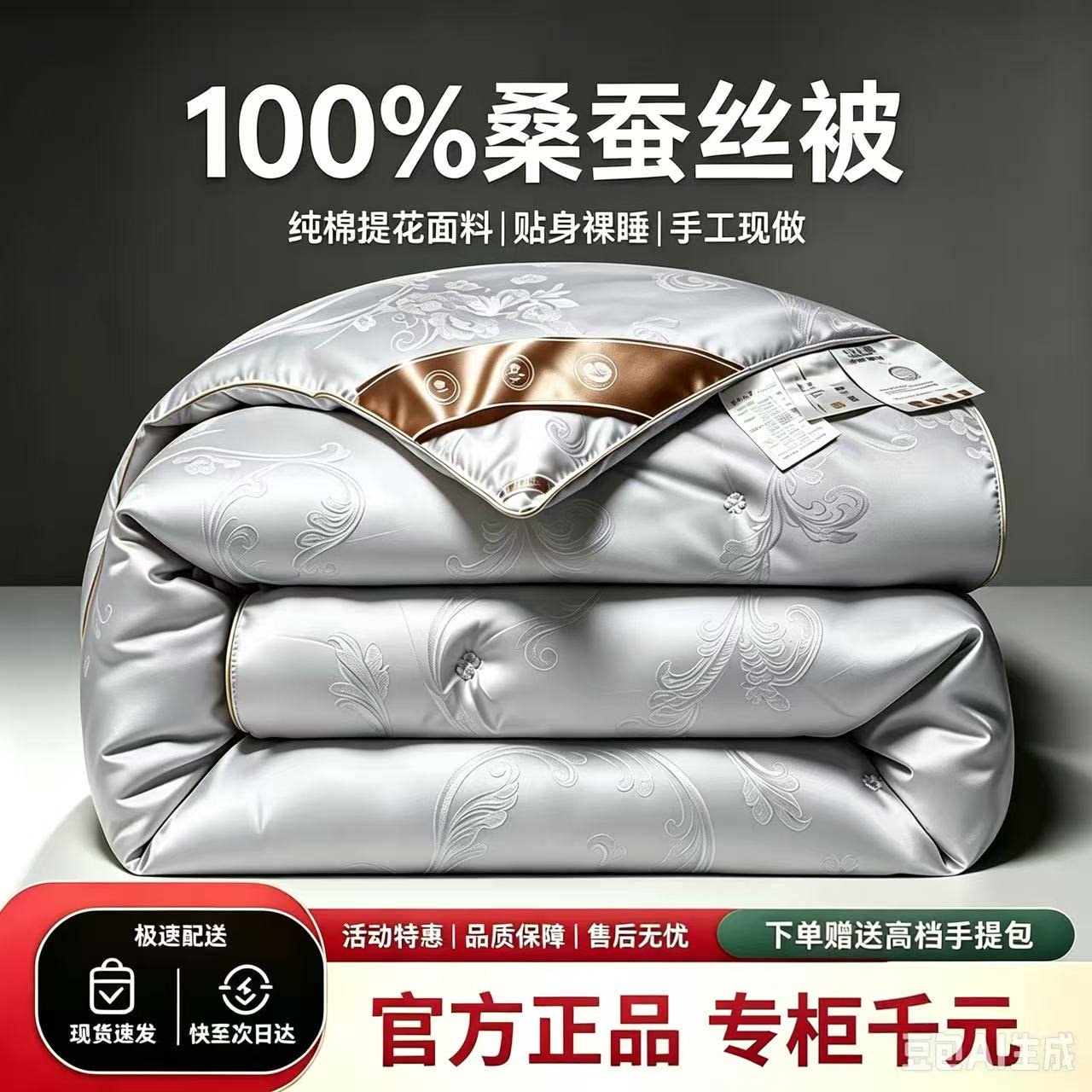 水晶家纺加厚蚕丝被桑蚕丝纯棉提花面料春秋被冬被四季通用空调被