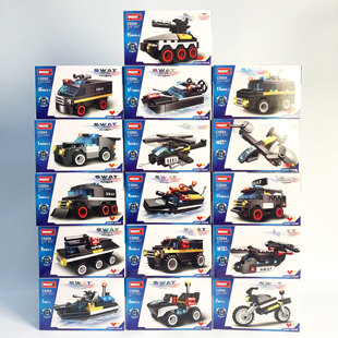 沃马积木特警警察装甲车先驱者武装运载卡车益智拼装儿童玩具模型