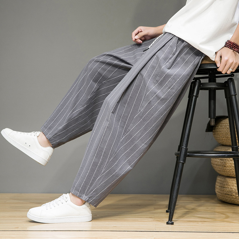 风直播品质男士夏季中式潮牌冰丝薄款休闲大码裤子M816-P65，男装休闲裤，四季星座220-1