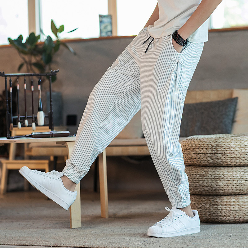 风夏季新款薄款透气棉麻盘扣休闲大码哈伦裤灯笼裤MK983-P45，男装休闲裤，四季星座220-1