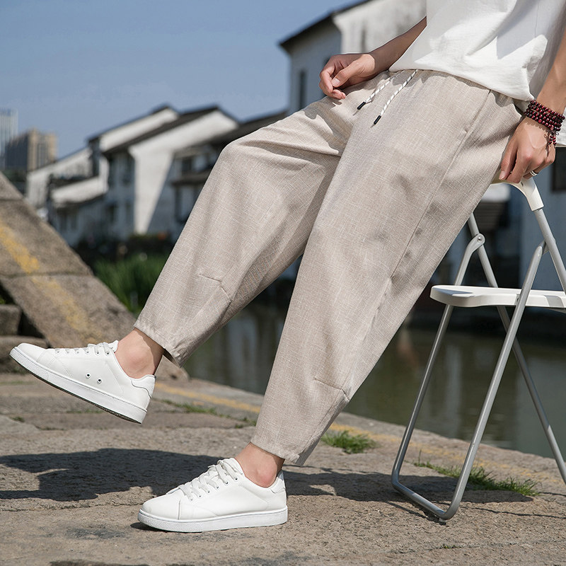 风直播品质男士夏季中式潮牌冰丝薄款休闲大码裤子M812-P60,男装休闲裤,四季星座220-1