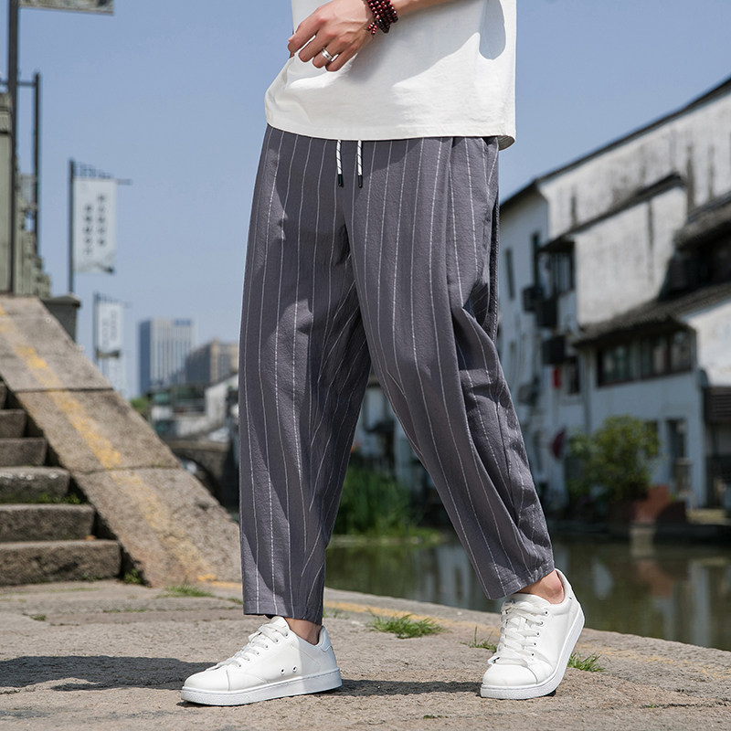 风直播品质男士夏季中式潮牌冰丝薄款休闲大码裤子M816-P65,男装休闲裤,四季星座220-1