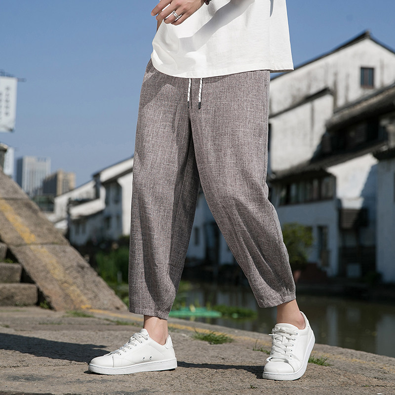 风直播品质男士夏季中式潮牌冰丝薄款休闲大码裤子M812-P60,男装休闲裤,四季星座220-1