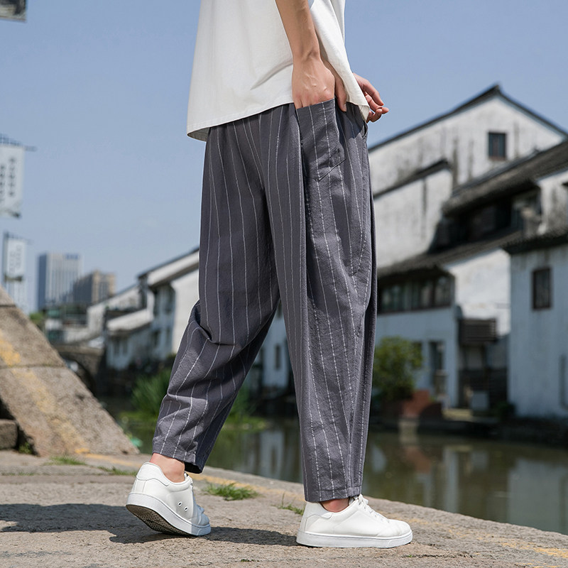 风直播品质男士夏季中式潮牌冰丝薄款休闲大码裤子M816-P65,男装休闲裤,四季星座220-1