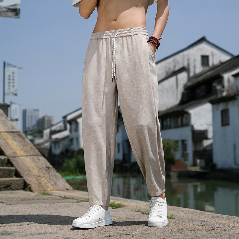风直播品质男士夏季中式潮牌冰丝薄款休闲大码裤子M813-P65，男装休闲裤，四季星座220-1