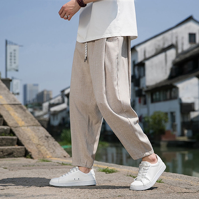 风直播品质男士夏季中式潮牌冰丝薄款休闲大码裤子M813-P65,男装休闲裤,四季星座220-1