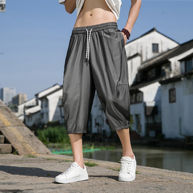风夏季中式潮牌男式七分冰丝薄款透气休闲阔腿哈伦裤M805-P45，男装休闲裤，四季星座220-1