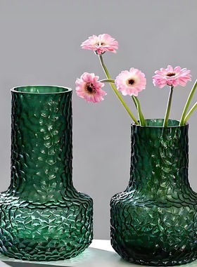 印章 | 简约古典深墨绿色锤纹玻璃花瓶客厅装饰品水培插花器摆件