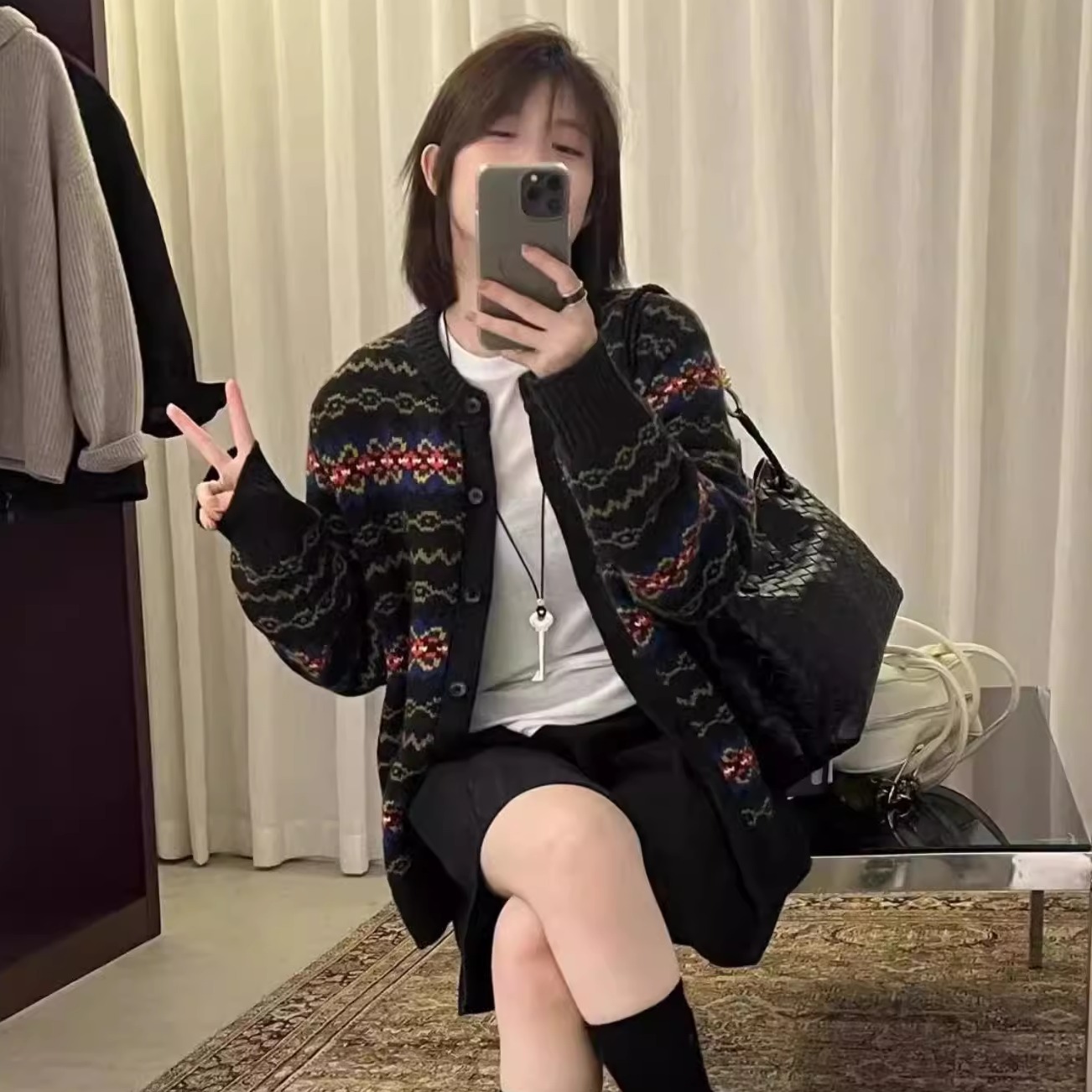 复古提花羊毛针织开衫毛衣外套