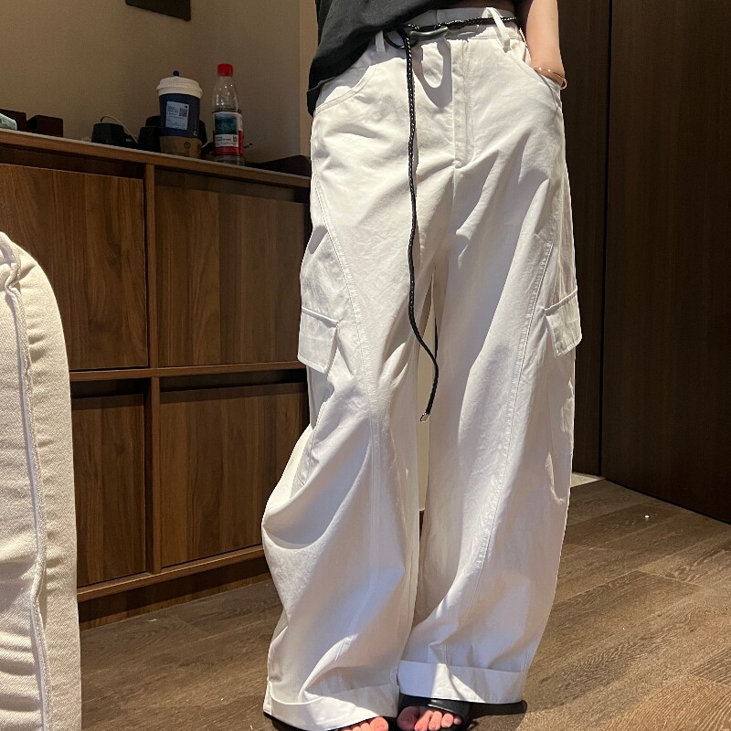 编织腰带休闲宽松弯刀工装裤